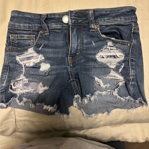 American Eagle Outfitters Blue Distressed Jean Shorts